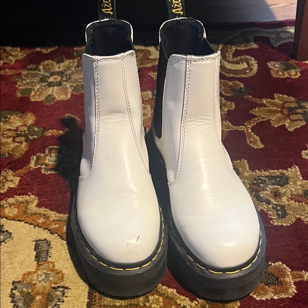 Dr. Martens White Leather Boots with Black Soles